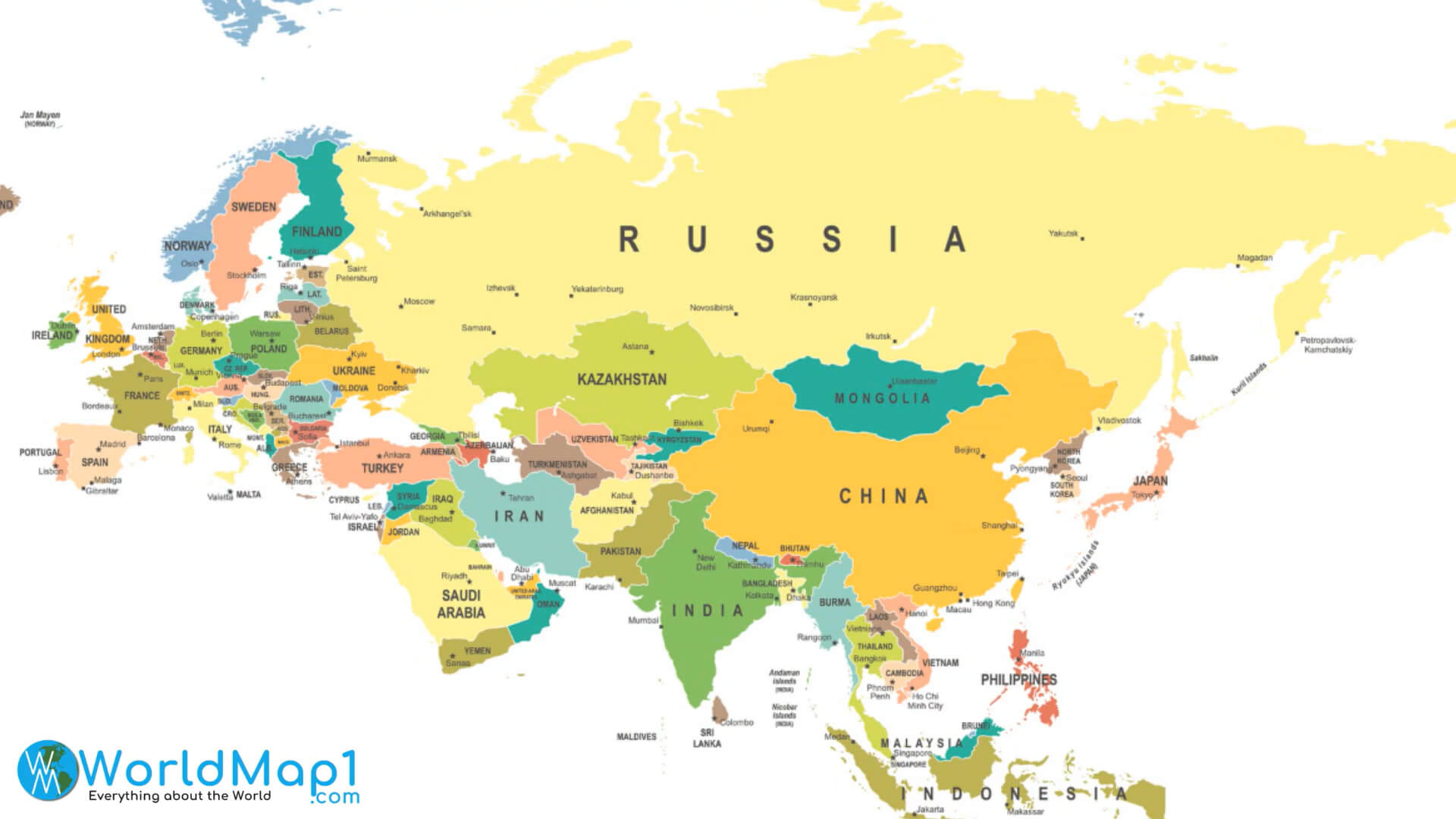 Map of Russia with Euroasia